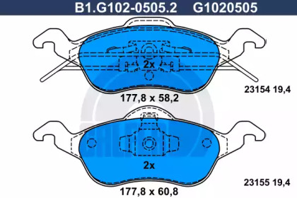 Комплект тормозных колодок, дисковый тормоз B1G10205052 GALFER – фото