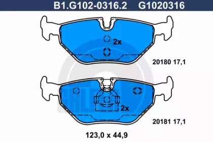 Комплект тормозных колодок, дисковый тормоз B1G10203162 GALFER – фото