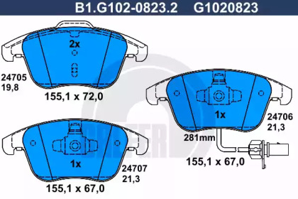 Комплект тормозных колодок, дисковый тормоз B1G10208232 GALFER – фото